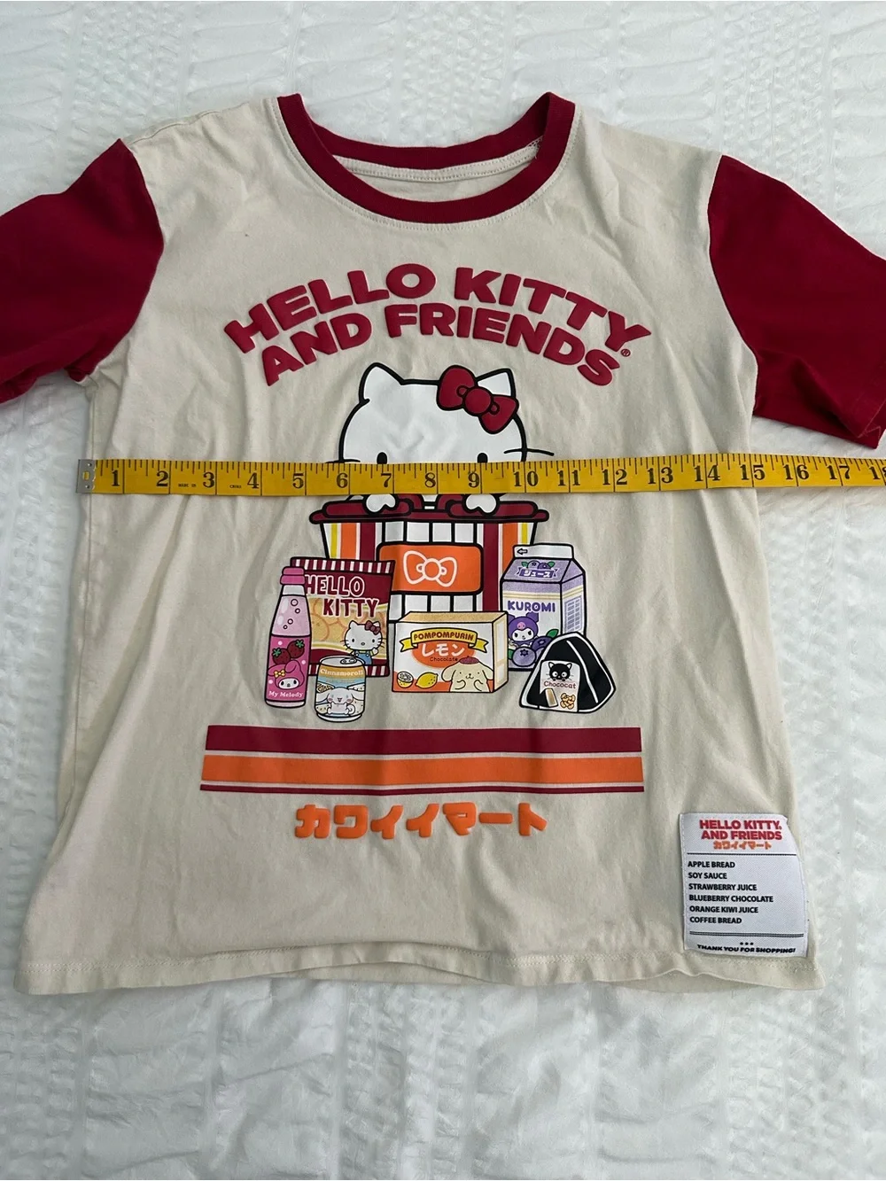 Sanrio Hello Kitty and Friends Kawaii Mart RCream Tee with Red Sleeves Large